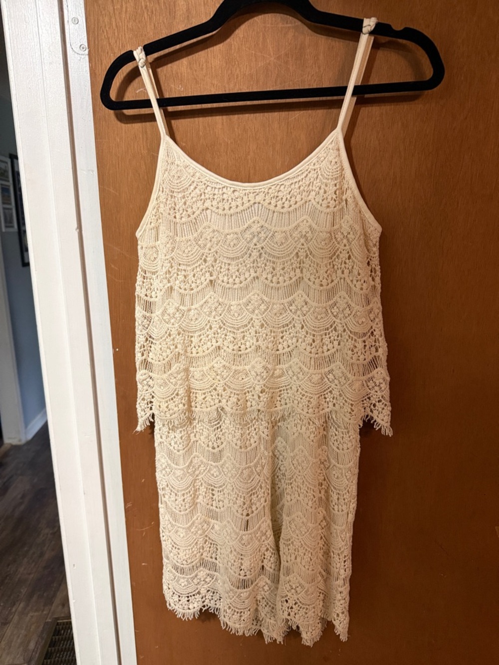Crochet Lace Cream Romper - Sleeveless Jumpsuit